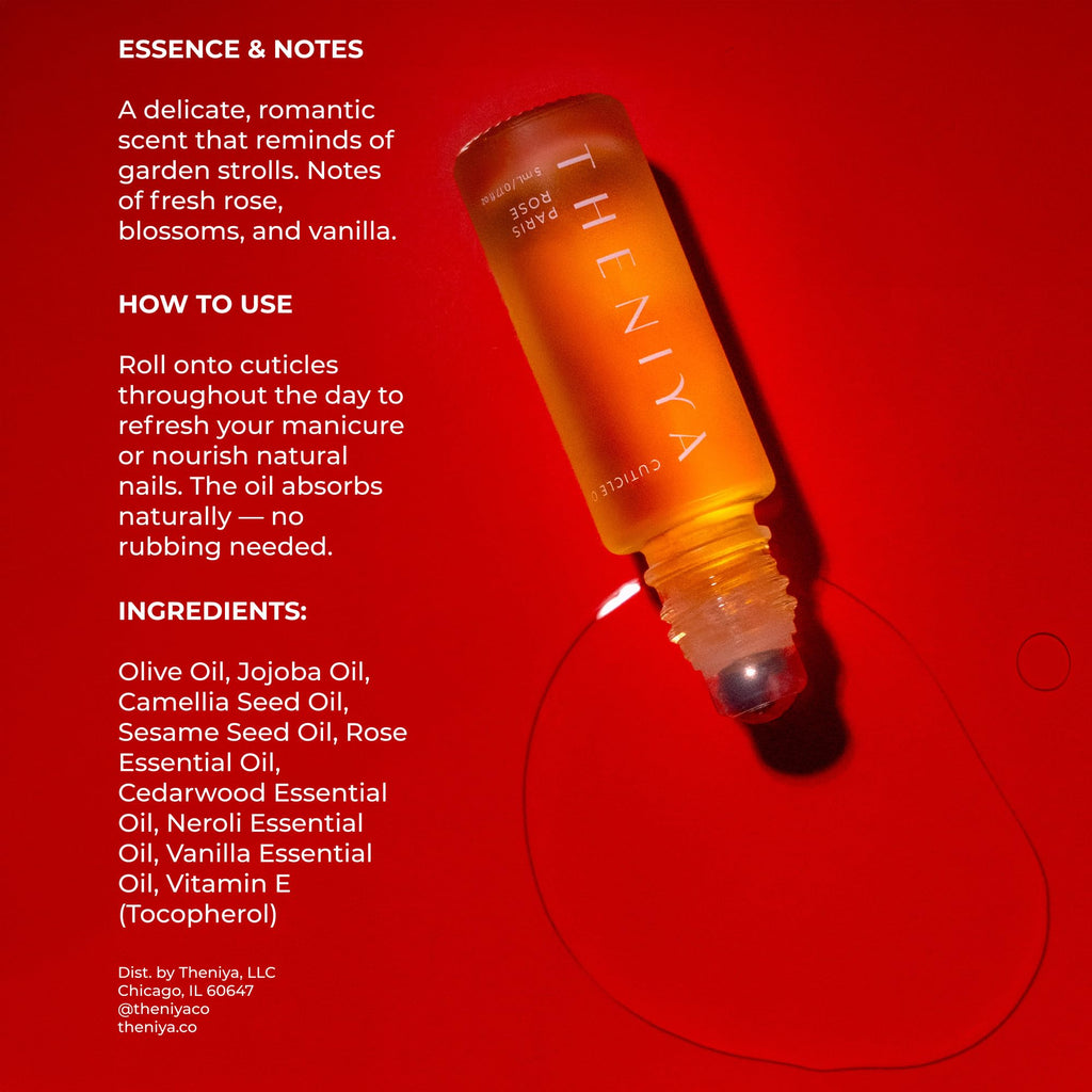 Organic Cuticle Oil Made in USA | Hydrating Roll-On Nail & Cuticle Oil with Jojoba Oil & Vitamin E | Vegan, Cruelty-Free | 5mL Travel Sized (Rose Fragrance)