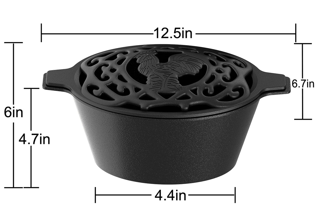 Fire Beauty Woodstove Steamer Stove Humidifier Cast Iron Lattice Top Rust Resistant 2.3 Quart Capacity (chicken)