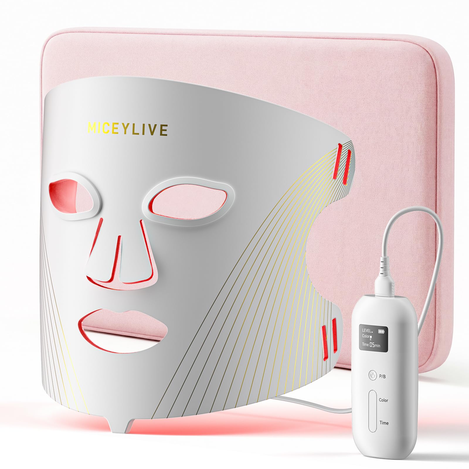 MICEYLIVE Red Light Therapy for Face with 432 LEDs & 3 Wavelengths (Red, Blue, NIR) - Targeting Wrinkles & Acne at Home, with Travel Bag & Eye Masks for Easy Skincare On The Go, White