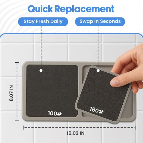 PDQR Premium Pumice Mat for Feet with 100 & 180 Grit Stones, Callus Remover and Exfoliator for Smooth Heels and Toes, Gentle Durable Foot Care Tool for at-Home Pedicure and Spa Softness