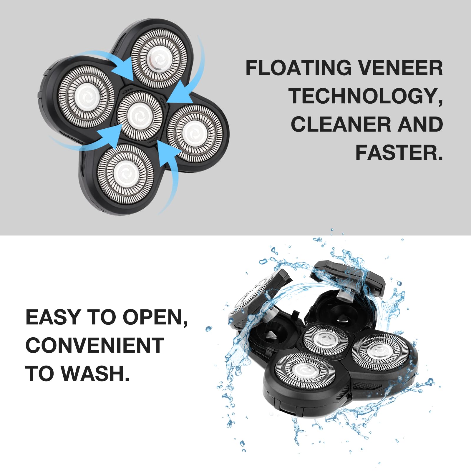 Universal 2pcs 5 Blades Shaver Replacement Heads Compatible with Freebird Head Shave for Freedom Grooming Replacement Head and More with Easy Clean Brush Blade Cover