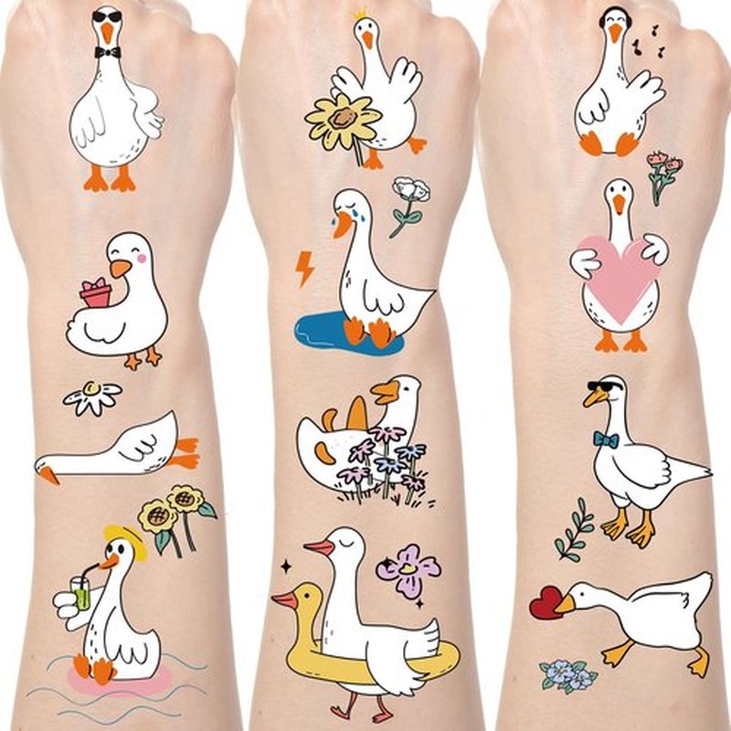 Gameza Funny Goose Temporary Tattoos - 6Sheets One Goose Birthday Decor Decorations Girls Boys Silly Foolish Goose Tattoo Temporary Gifts Duck Geese Animals Theme Party Favors Supplies Prizes Rewards