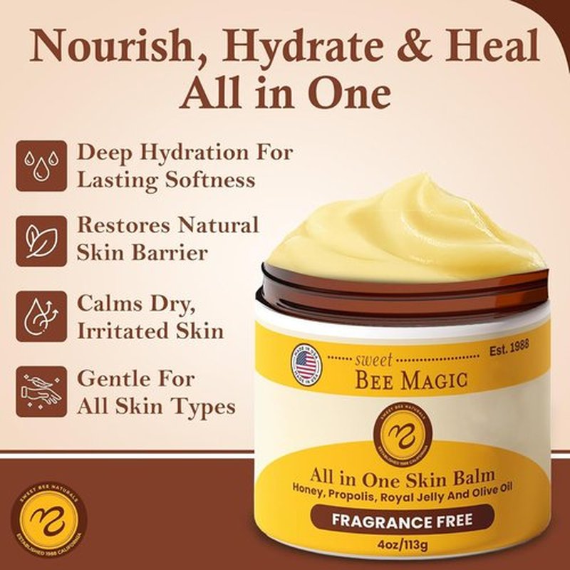 Sweet Bee Magic Organic Honey Balm - All-Natural Beeswax Moisturizer for Face & Body | 4oz Jar