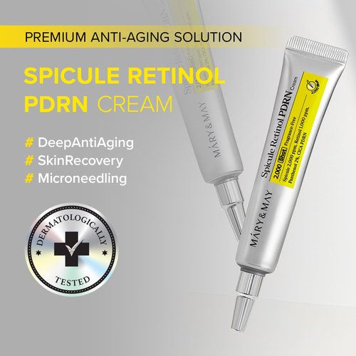 Mary&May Spicule Retinol PDRN Cream - Korean Face Moisturizer with Marine Spicules & Nano Liposome Retinol - Pore Firming Treatment for Sensitive Skin, 15g / 0.5 oz