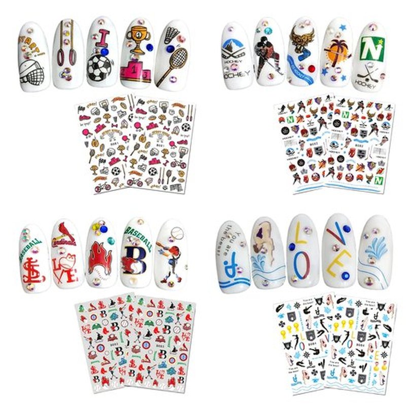 CHANGAR Football Sports Nail Art Decals - Basketball, Soccer, Cheerleading, Flag, Bowling, Rugby, Ballet - 16 Sheets