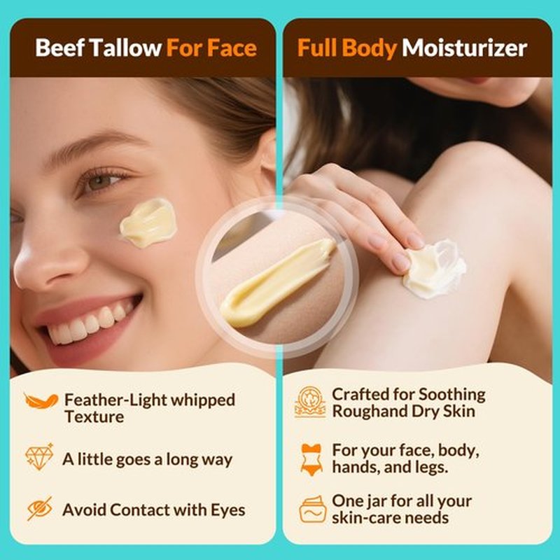 Beef Tallow for Skin - 100% Grass Fed - Whipped Tallow and Honey Balm，Moisturizer Cream for Face & Body -Natural Organic Formula for Dry & Sensitive Skin (Citrus Breeze) (2 oz)