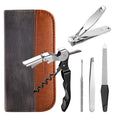 Manicure Set 5-Piece with PU Leather Case - Stainless Steel Nail Clipper Kit Includes Nail Clipper, Nail File,Tweezers, Ear Spoon & Wine Opener Tools for Home&Travel&Gift