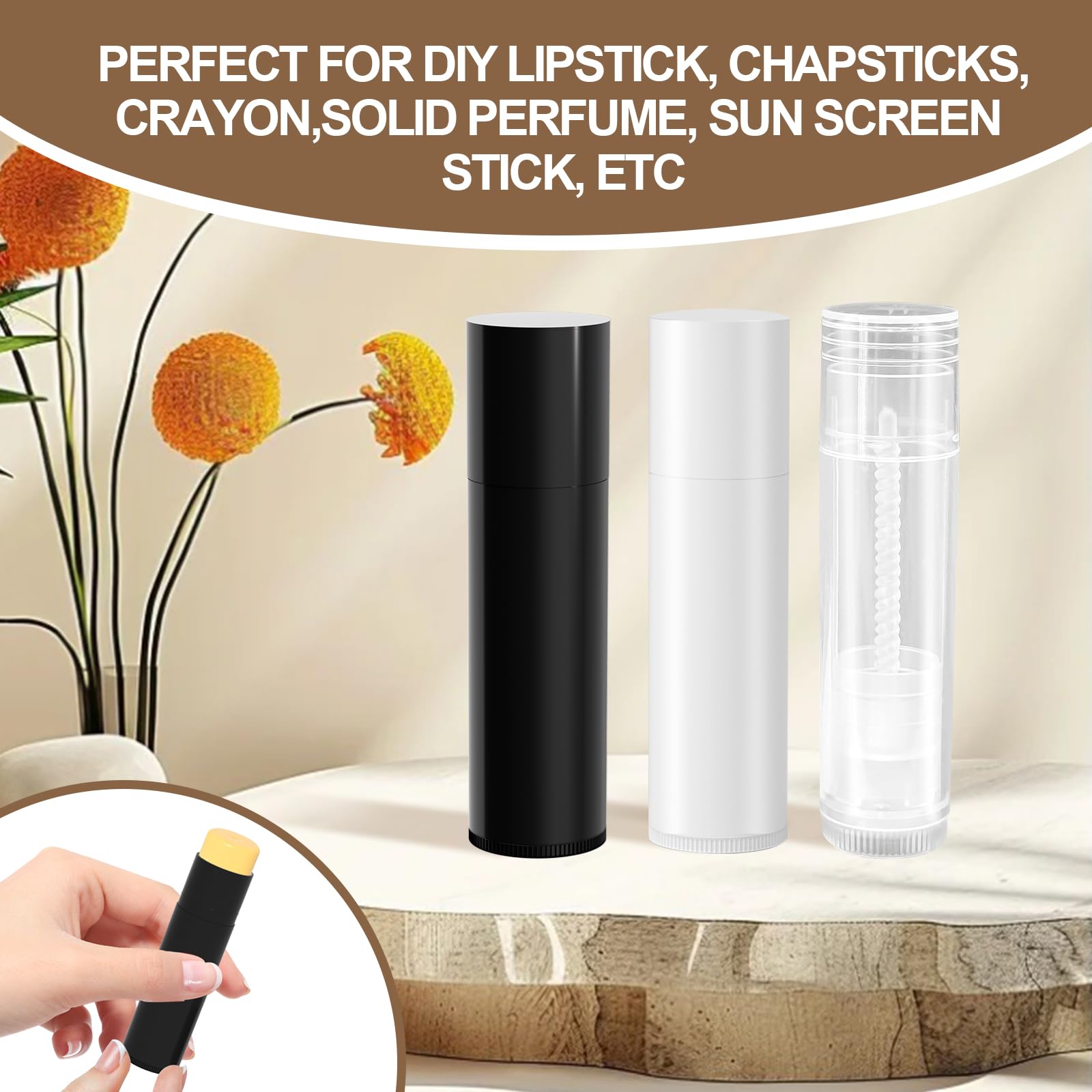 Zenihol BPA Free Empty Lip Balm Tubes Bulk, 50 Count with Leak-proof Caps (White, 50Pcs)