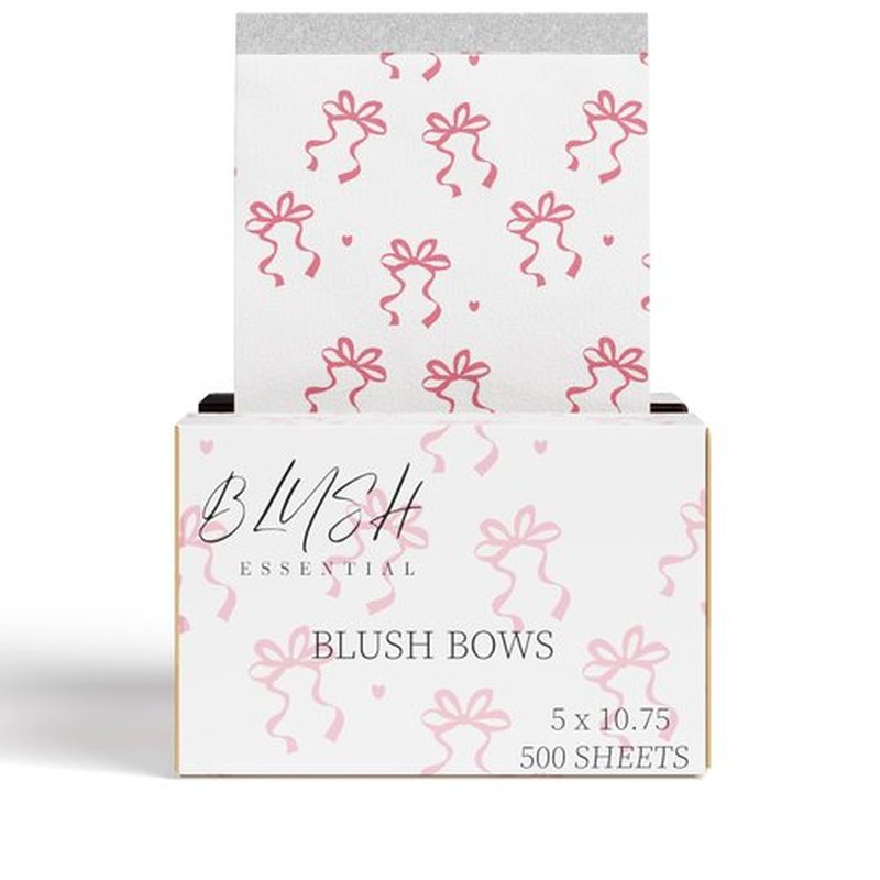 Blush Essential Hair Foils - 500 Sheets 5in x 10.75in Aluminum Foils for Balayage and Highlighting, Cute Blush Bows Design, Professional Foils for Highlighting and Coloring