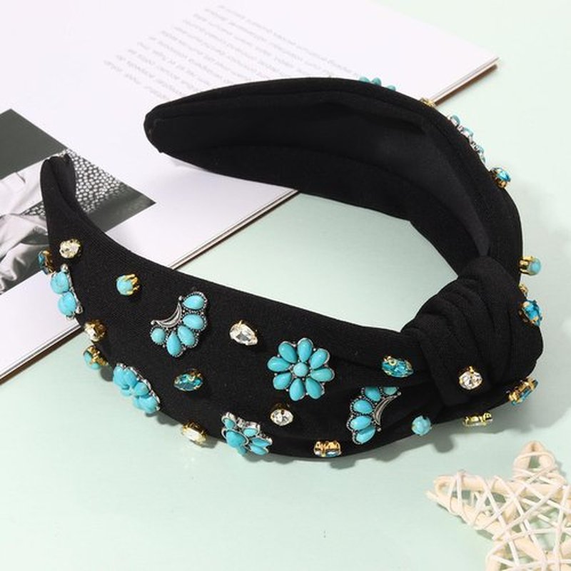 PHALIN Western Headbands for Women Jeweled Rhinestone Crystal Knotted Headbands Embellished Cowboy Boot Hat Cow Head Hairbands Turquoise Western Nashville Rodeo Music Concert Accessories (Style F)