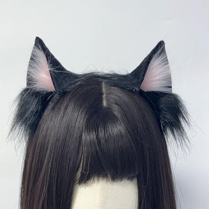 QUICOMP Women Cat Ears Hairband Simulation Animal Ears Cute Cat Cos Headband (Black Pink)