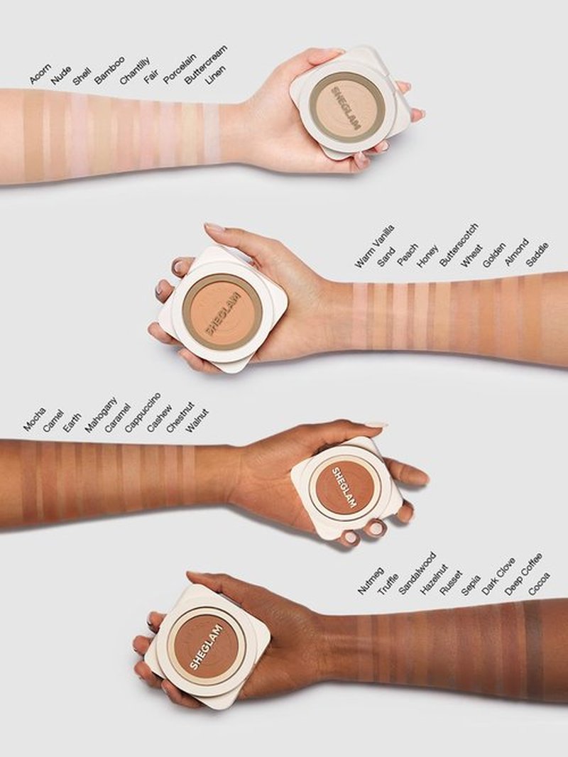 SHEGLAM SKin-Focus Full Coverage Powder Foundation Oil-Control Lightweight Face Pressed Powder Makeup-Nude