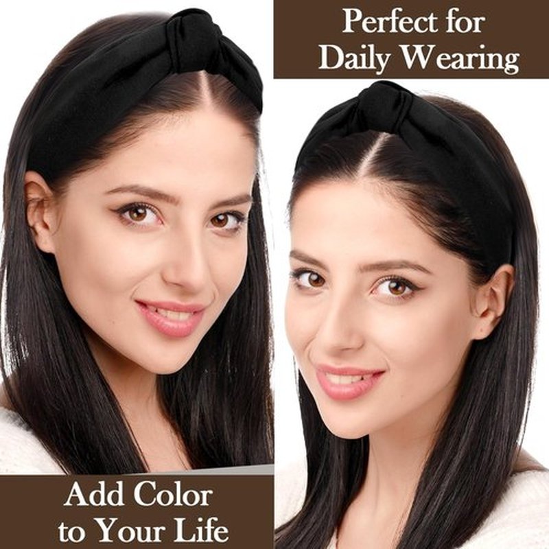 Amariver Black Headbands for Women Wide Knotted Headband Top Knot Hair Band Non-slip Head Band Soft Fashion Accessories for Women Girls