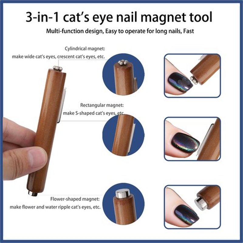 26pcs Cat Eye Nail Magnet Set, 3-in-1 Magnetic Nail Polish Tool Multifunctional Fingernail Design Magnet for Cateye Gel Polish Strong Suction for Art DIY Decoration Salon Home Studio