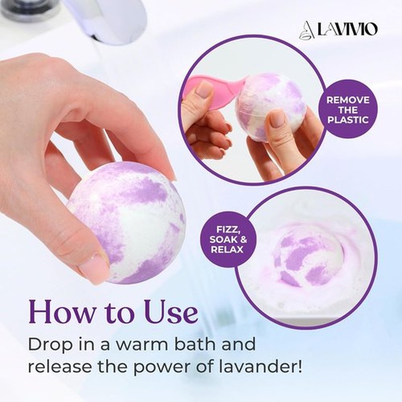 Lavender Bath Bombs by [Brand Name] - Mega Foaming & Moisturizing with Shea Butter | Stress Relief Gift Set - 3 x 100g