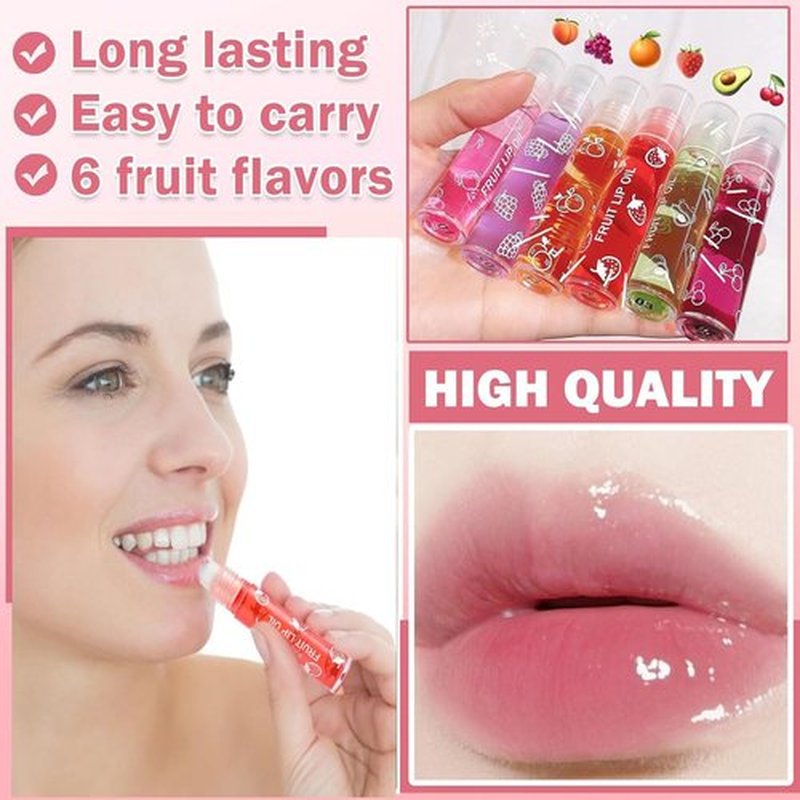 Baorder 6Pcs Roll-On Lip Gloss Set,Fruit Flavored Roll On Rollerball Lip Oil,Transparent Plumping Lip Gloss,Non Toxic Lip-Makeup Set