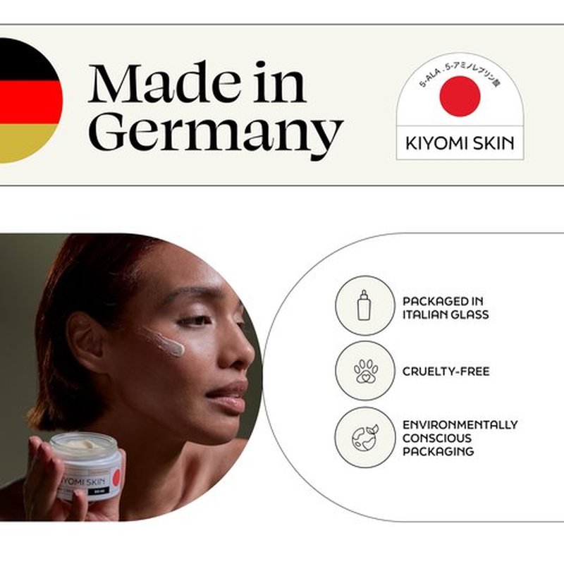 Kiyomi Skin Day Cream - Daily Facial Cream with 5-ALA, Hyaluronic Acid, Cucumber, Squalane, Beta-Glucan - All Day Face Moisturizer for Fine Lines and Radiant Skin - Made in Germany - 1.7 Fl Oz