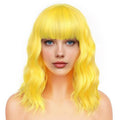 BATISI Yellow Short Bob Wig with Bangs for Women Loose Wavy Shoulder Length 14 Inch Synthetic Wig for Daily Cosplay Party Use