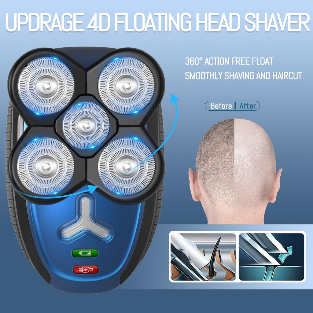 Head Shavers for Bald Men, Cordless Head Shaver, Bald Head Shavers for Men Close Shave Rechargeable Men Shaver Electric Shaver for Men Face IPX6 Waterproof Shaving Machine for Home Travel Use(Blue)