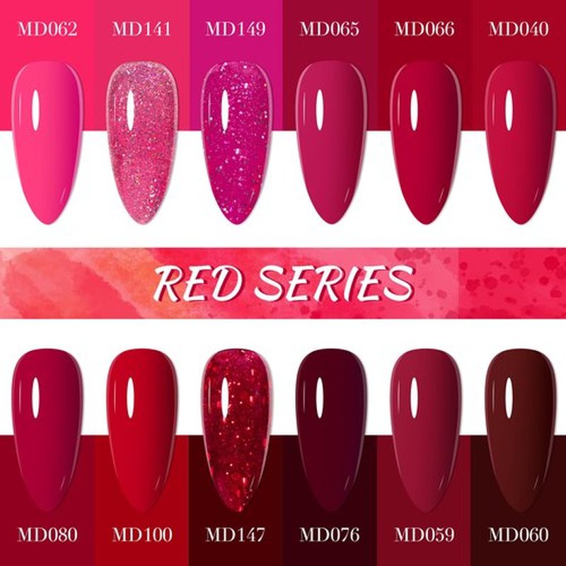 MSRUIOO Red Gel Nail Polish Set 12 Colors Bloody Mary Collection Popular Shimmer Red Burgundy Gel Polish Kit Nail Art Design Soak Off UV LED Gel Nail Kit Minicure DIY Home Gifts for Mom
