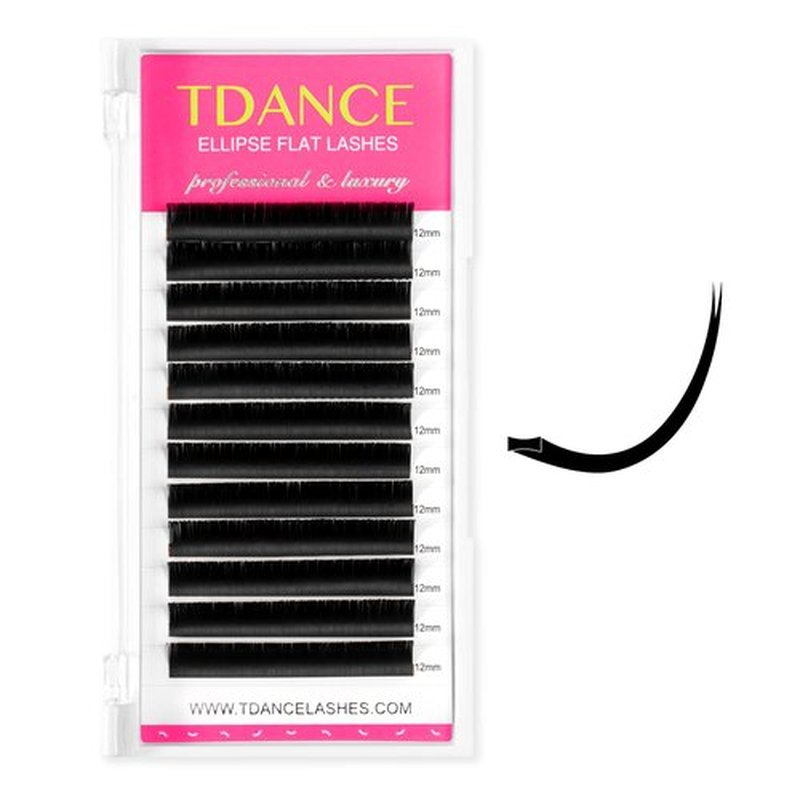 TDANCE Classic Lash Extensions Flat Lashes Eyelash Extensions 0.2mm C Curl Ellipse Eyelash Extensions 12mm Mixed Black Matte Individual Lashes Salon Use(Flat,C-0.2,12mm)