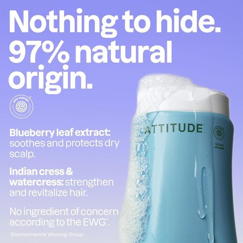 ATTITUDE Extra Gentle Hair Shampoo - EWG Verified, Soothes Dry Scalp, Vegan & Unscented, 16 Fl Oz