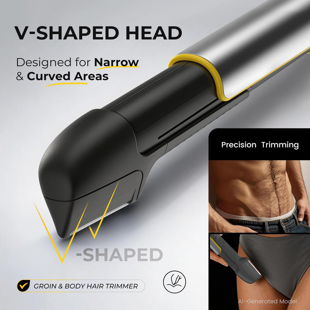 PRITECH Body Hair Trimmer for Men, Rechargeable Hair Trimmer for Pubic Area, Back, Face, Legs and Beard, Wet and Dry Use with Extra Replacement Blade