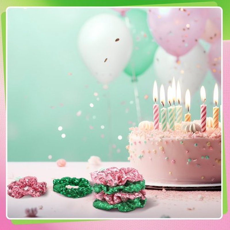 Knitgrip 24 Pcs Pink and Green Hair Scrunchies Witch and Princess Wizard Party Favors Witch Hair Accessories Pink Green Party Favors for Wizard Movie Fan Women Friendship Gifts(Sequin Style)