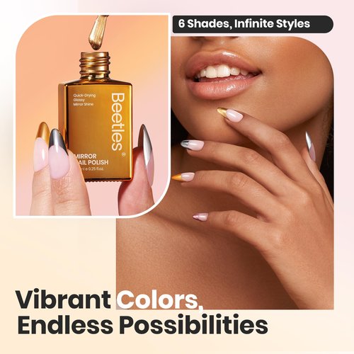 Beetles Mirror Nail Polish Set – Metallic Muse 6 Colors, High Gloss & Quick-Drying Metallic Nail Polish Set, Long-Lasting Air Dry Home DIY Perfect Nail Art Valentines Gift for Women