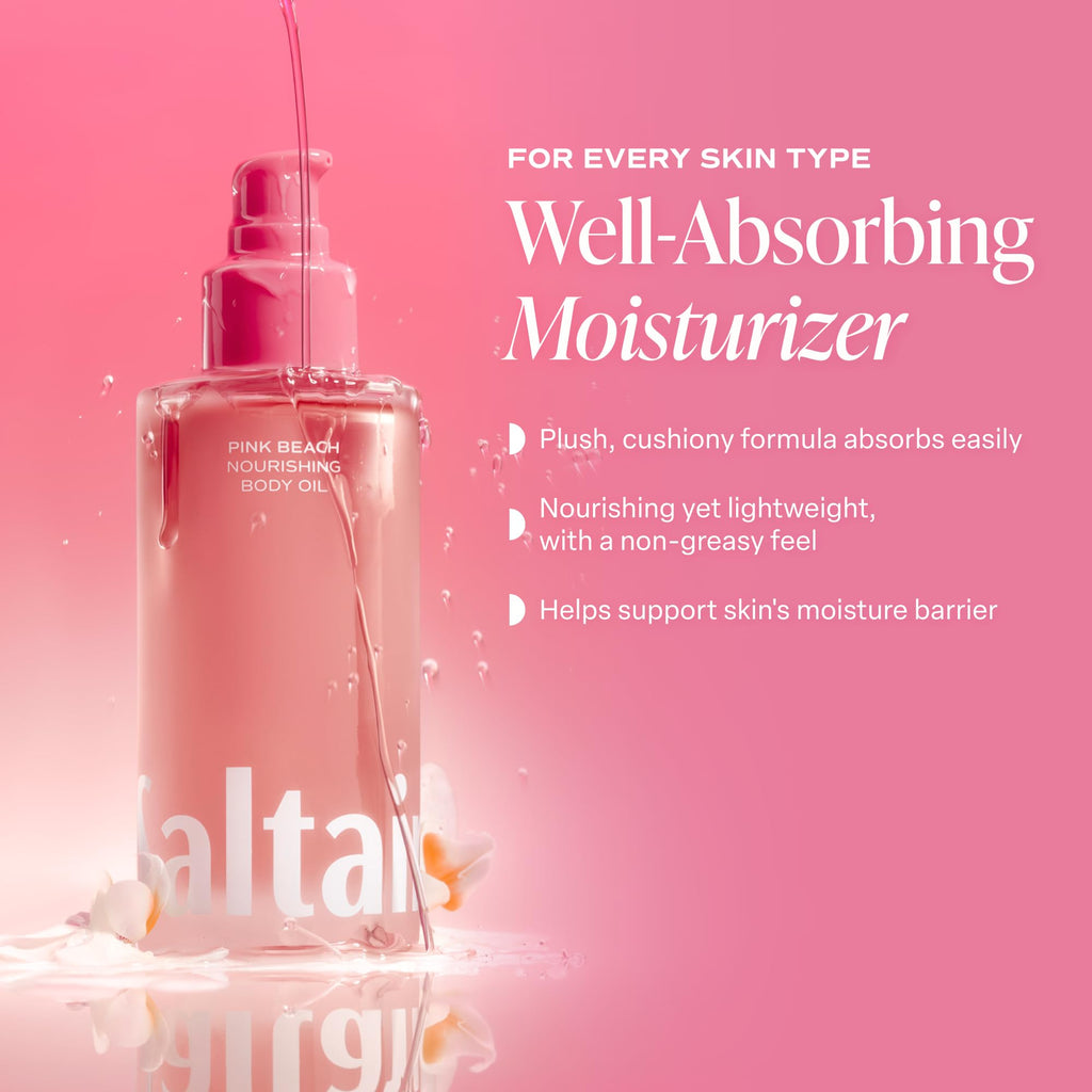 Saltair Body Oil. Jumbo Size Pink Beach After Shower and Bath Oil for Women and Men. Botanical, Non-Greasy, and Well-Absorbing Moisturizer for Hydrating Dry Skin – 10oz Bottle