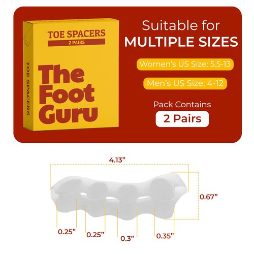 2x Pairs Orthopedic Toe Spacers - Toe Separators for Men & Women, Bunion Corrector, Hammer Toe Straightener, Yoga Toe Spacers, Toe Spreaders for Foot Pain Relief -Kubbar