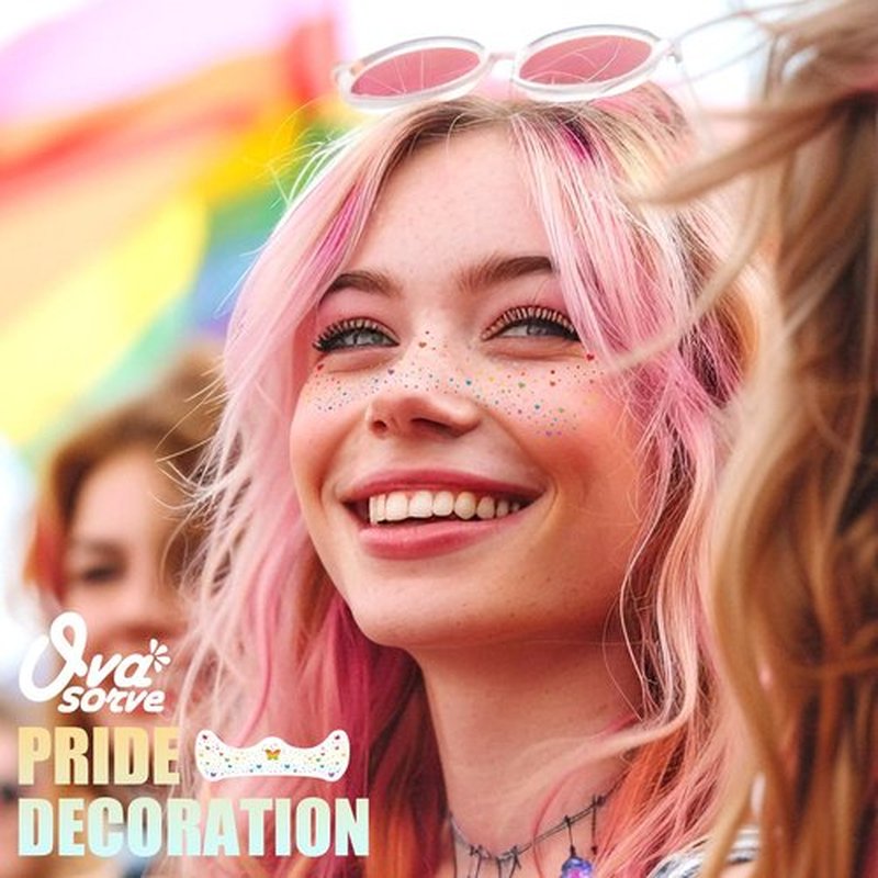 Ovasorve Pride Heart Freckles Face Tattoo - Glitter Temporary Tattoos with Love Symbols | Waterproof LGBTQ+ Sparkle Stickers for Pride Parades, Weddings & Date Nights (8 Sheets)