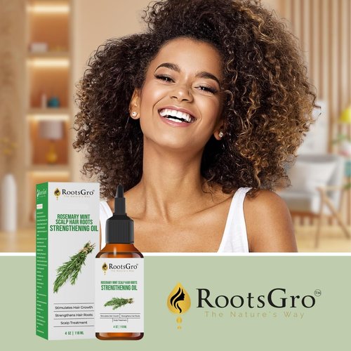 RootsGro Natural Hair Oil Blend - Rosemary, Peppermint, Lavender & 27 More Oils. Strengthens and Nourishes Hair | 4 ounce