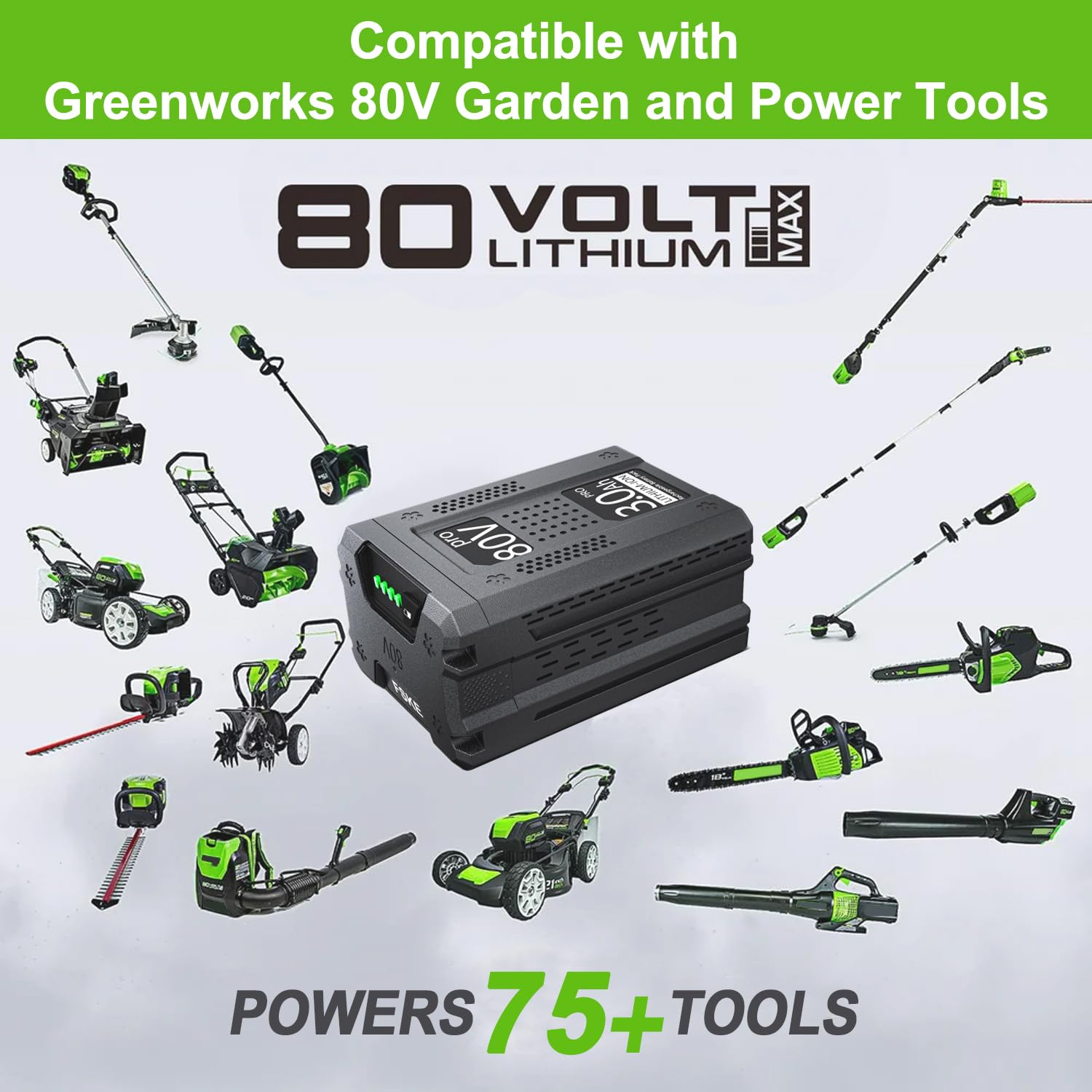 FSKE 3.0Ah Replacement for Greenworks 80V Battery GBA80200 GBA80250