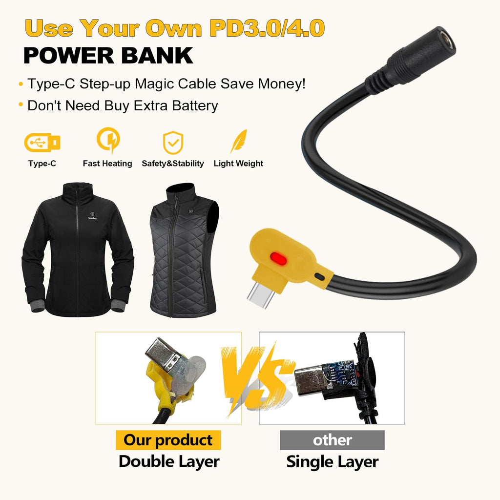 Smarkey 9V Heated Jacket Battery Step-Up Adapter Cable Compatible with ORORO and Venustas 7.4V, 8.4V Heated Jackets, Hoodies & Heated Vests (Not for 12V Heated Gear)