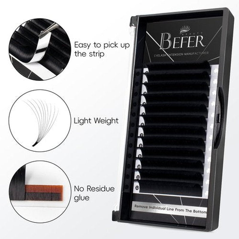 Befer Volume Easy Fan Lashes Extensions, 0.05CC Curl 15mm Matte Black Volume Eyelash Extensions, Fluffy Matte Black Super Soft Self Fanning Eyelash Extensions CC Curl Professional Easy Fan Lashes