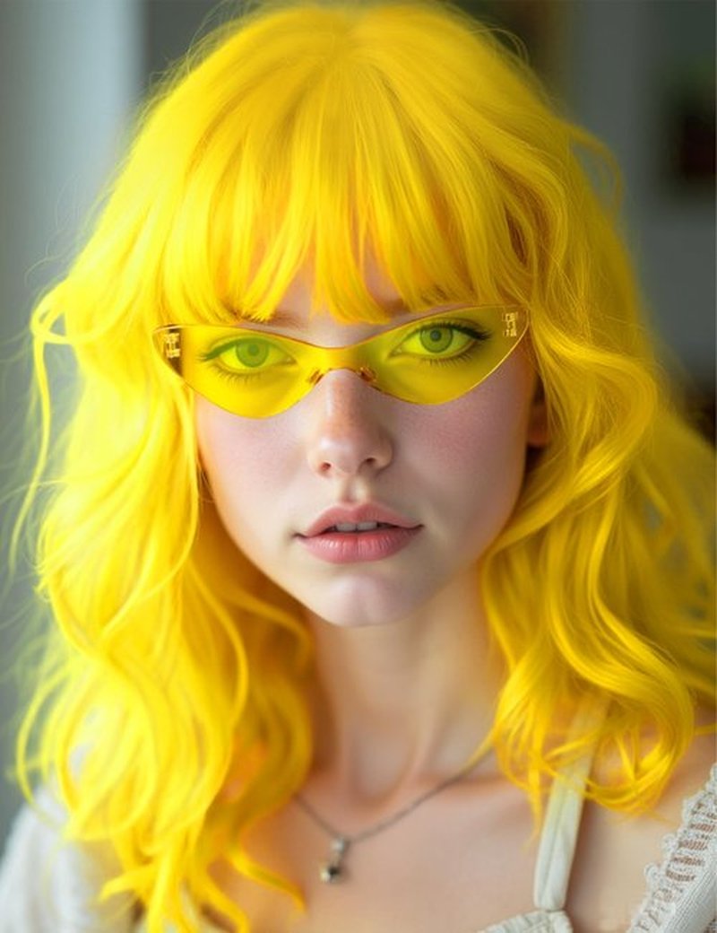 LOHO WONDERZ Wavy Wig and Sunglasses Set - 15 Inch Wavy Wig With Bangs - Heat Resistant Shoulder Length Curly Bob Wigs for Women - Bachelorette Party Costume Cosplay (Yellow)