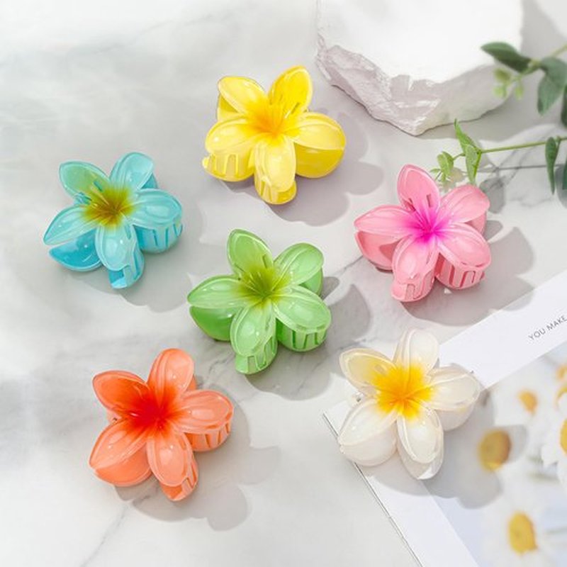 Flower Hair Clips for Women 6 Pack Hawaiian Flower Clips Plumeria Claw Clips for Thin Hair Preppy Claw Clip for Thick Hair Hibiscus Hair Accessories for Girls