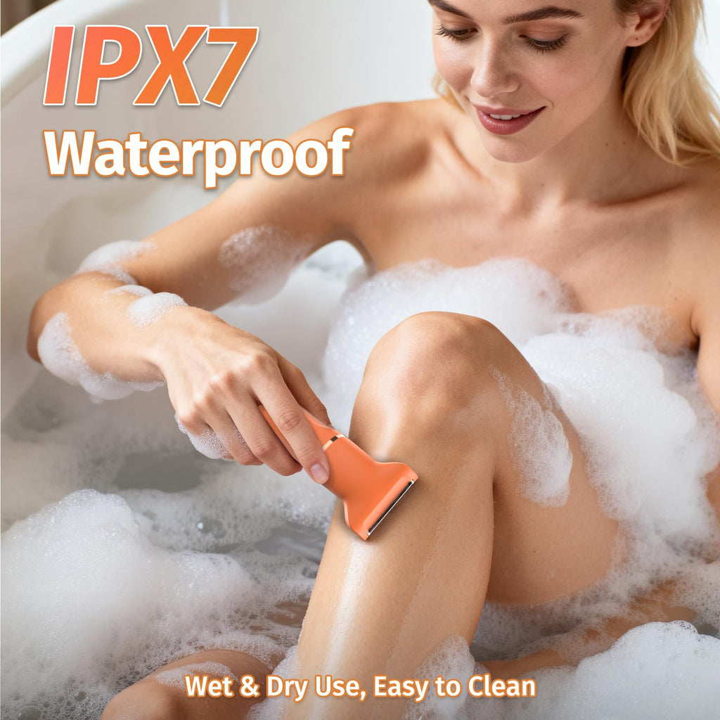 Bikini Trimmer for Women,5-in-1 Electric Razors for Women,Electric Shaver for Women's,IPX7 Waterproof Trimmer for Men Legs,with 5 Replaceable Blade Heads,USB Recharge Dock（Orange）