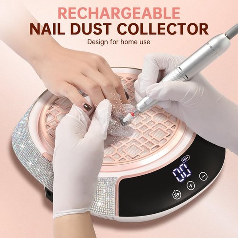 CHRISTINE SHELLY Nail Dust Collector,3500RPM Cordless Dust Collector Nail Tech with LED Display,Rechargeable Dust Suction Machine with Reusable Fillter for Acrylic Gel Polish,Salon & Home AB Diamond