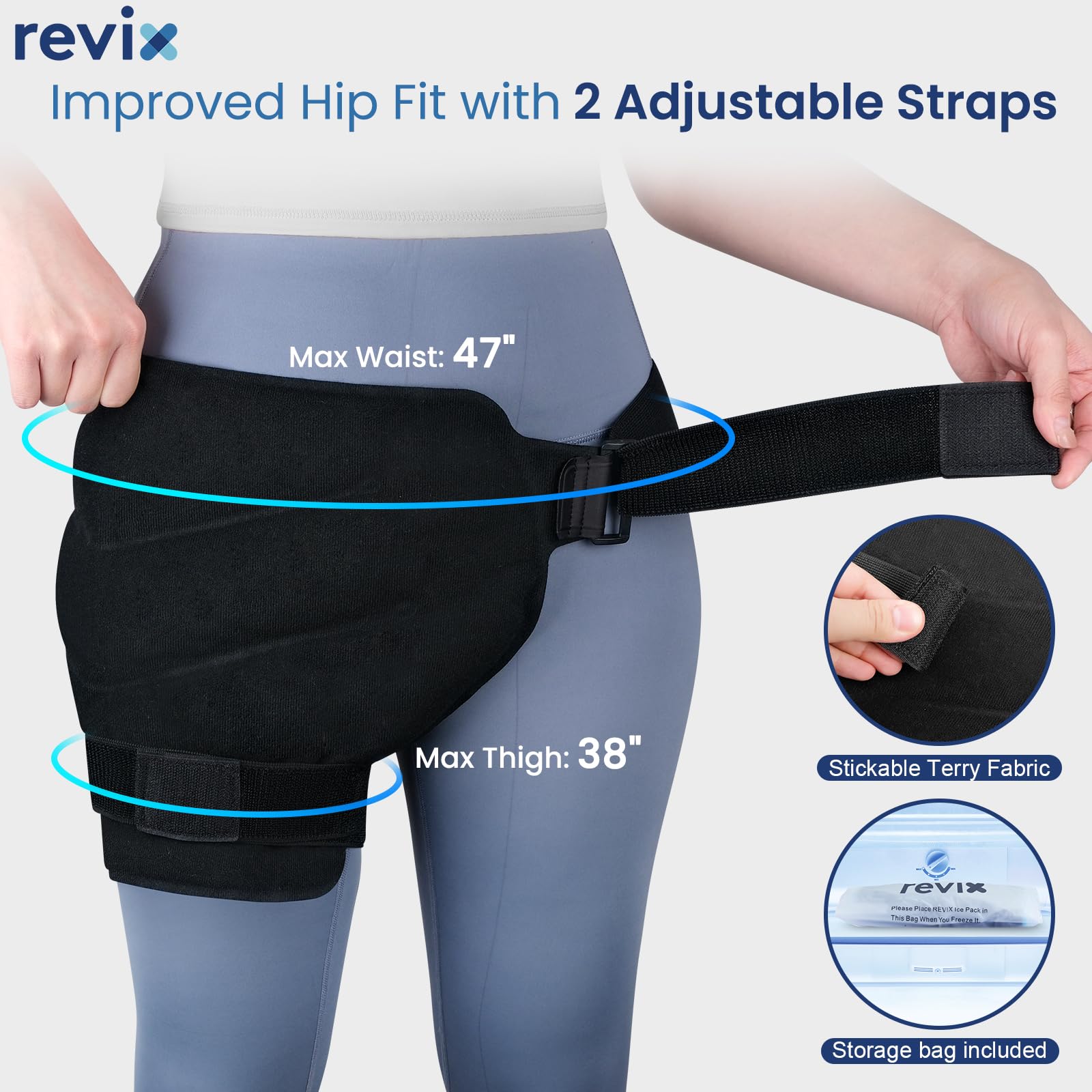 REVIX Extra Large Hip Ice Pack Wrap After Surgery, Reusable Gel Cold Pack for Hip Replacement Recovery, Sciatic Nerve, Cold Therapy Hip Flexor Compression Wrap, Black