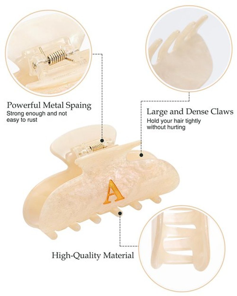 HAIMEIKANG Acrylic Letter Hair Clips For Women - Initial Cute Hair Claw Clips for Bridal Monogram Hair Claw Alphabet Hair Clip,Large Claw Clip for Thick Hair