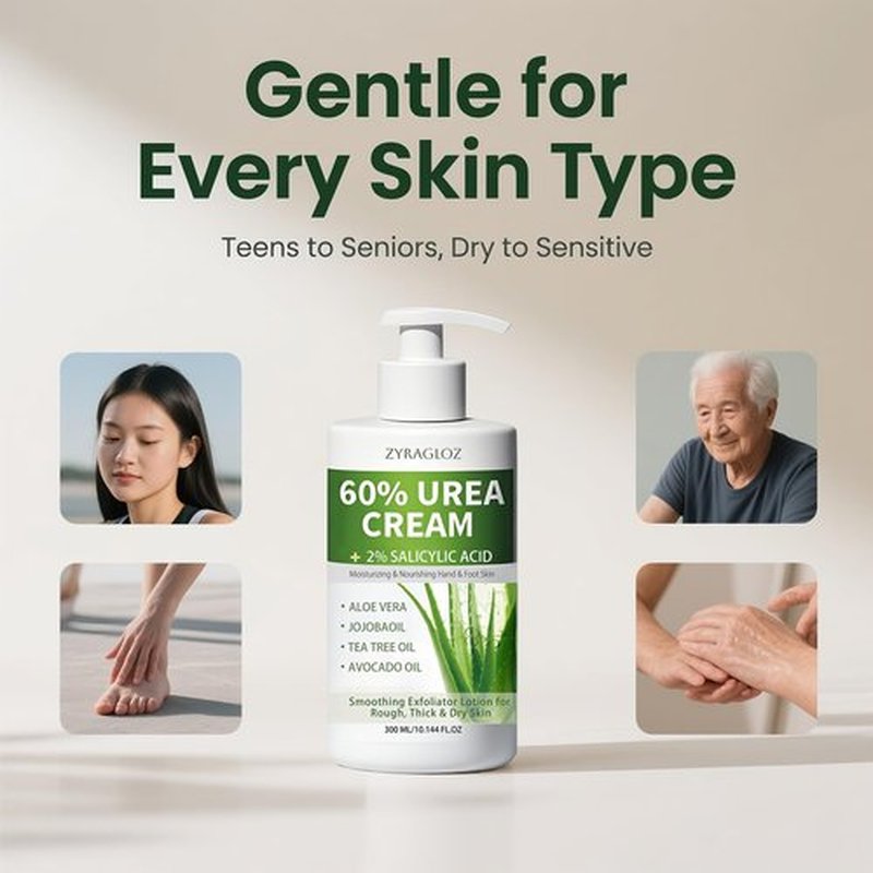 60% Urea Cream with 2% Salicylic Acid, Urea Cream 60 Percent for Feet & Hands, Maximum Strength Moisturizer Foot Lotion for Dry Cracked Heels Feet Knees Elbows Hands, Callus Remover, 10.1 fl oz
