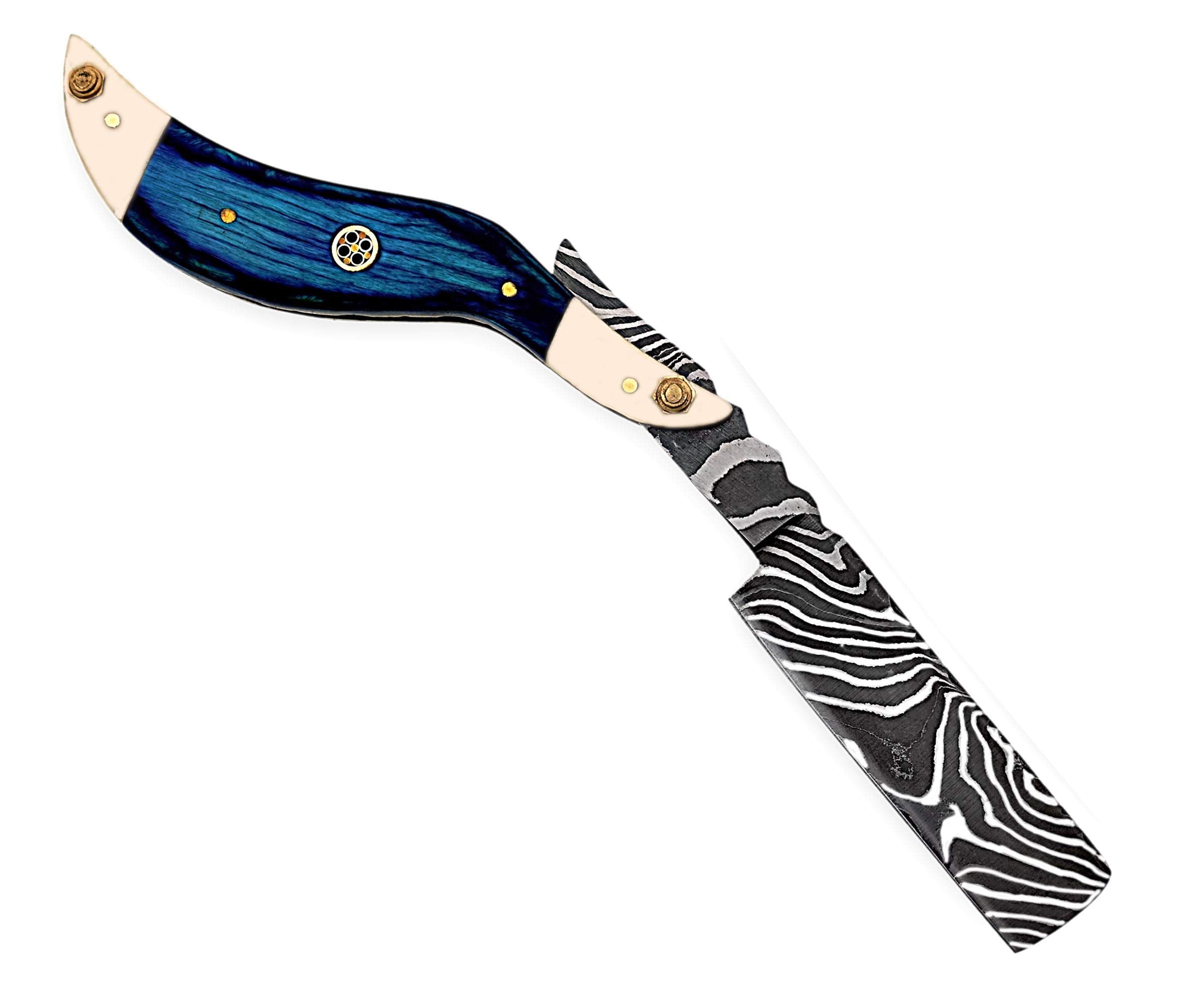 Strong Edges Hand Made Damascus Steel Straight Razor Folding Razor With Shaving Ready Classic Barber Blade Edge, Men Straight Razor, Leather Case + Strop, Close Shave, Great Gift R-87