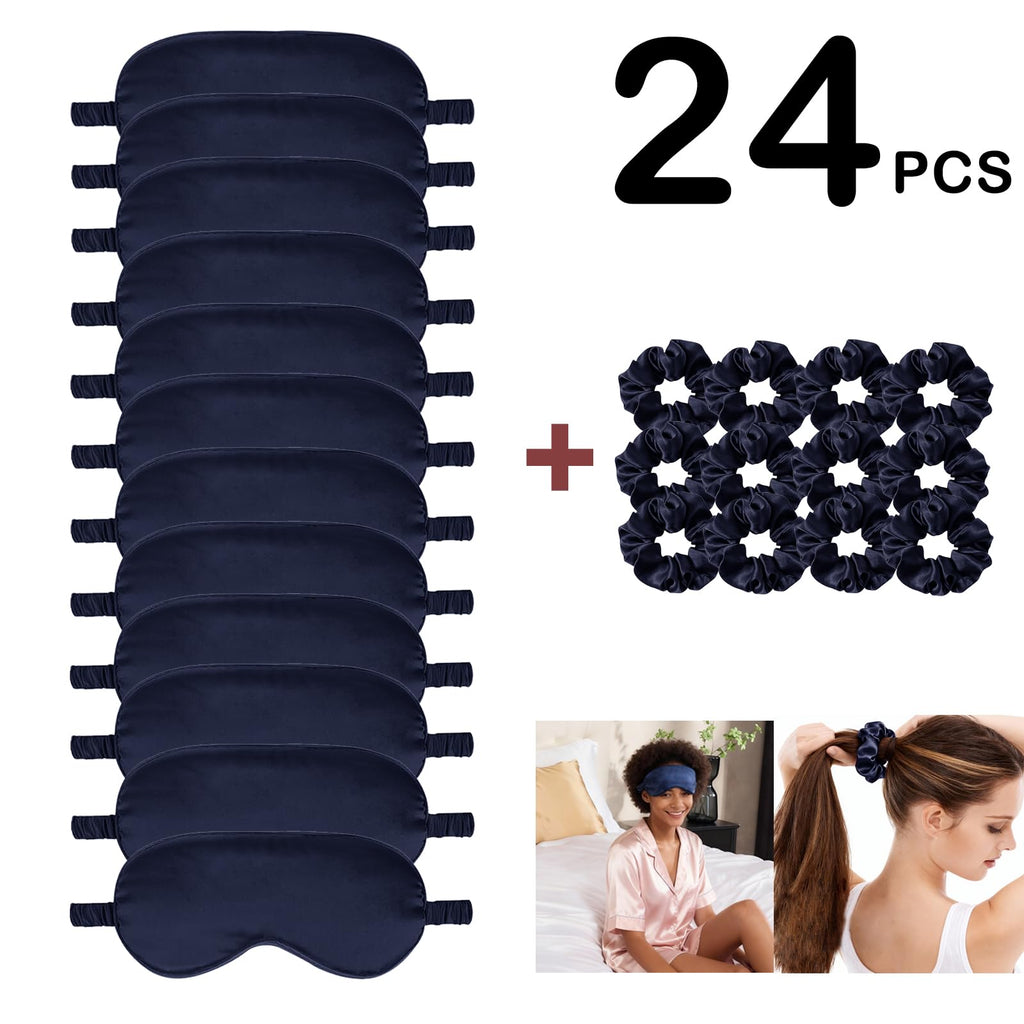 24Pcs Satin Eye Mask Silk Sleep Masks Silky Eyes Cover Blackout Blindfold Eyeshade Scrunchies Hair Ties Travel Wedding Gift