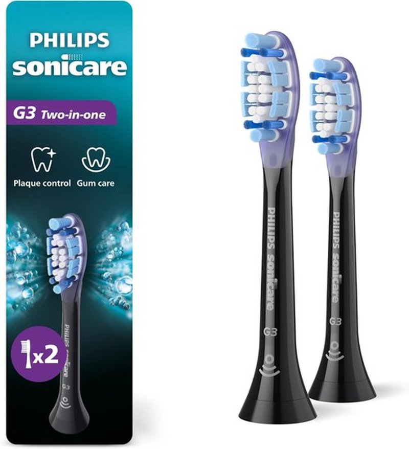 Philips Sonicare G3 Replacement Electric Toothbrush Heads - Plaque Control & Gum Care, 2-Pack, Black, HX9052/95