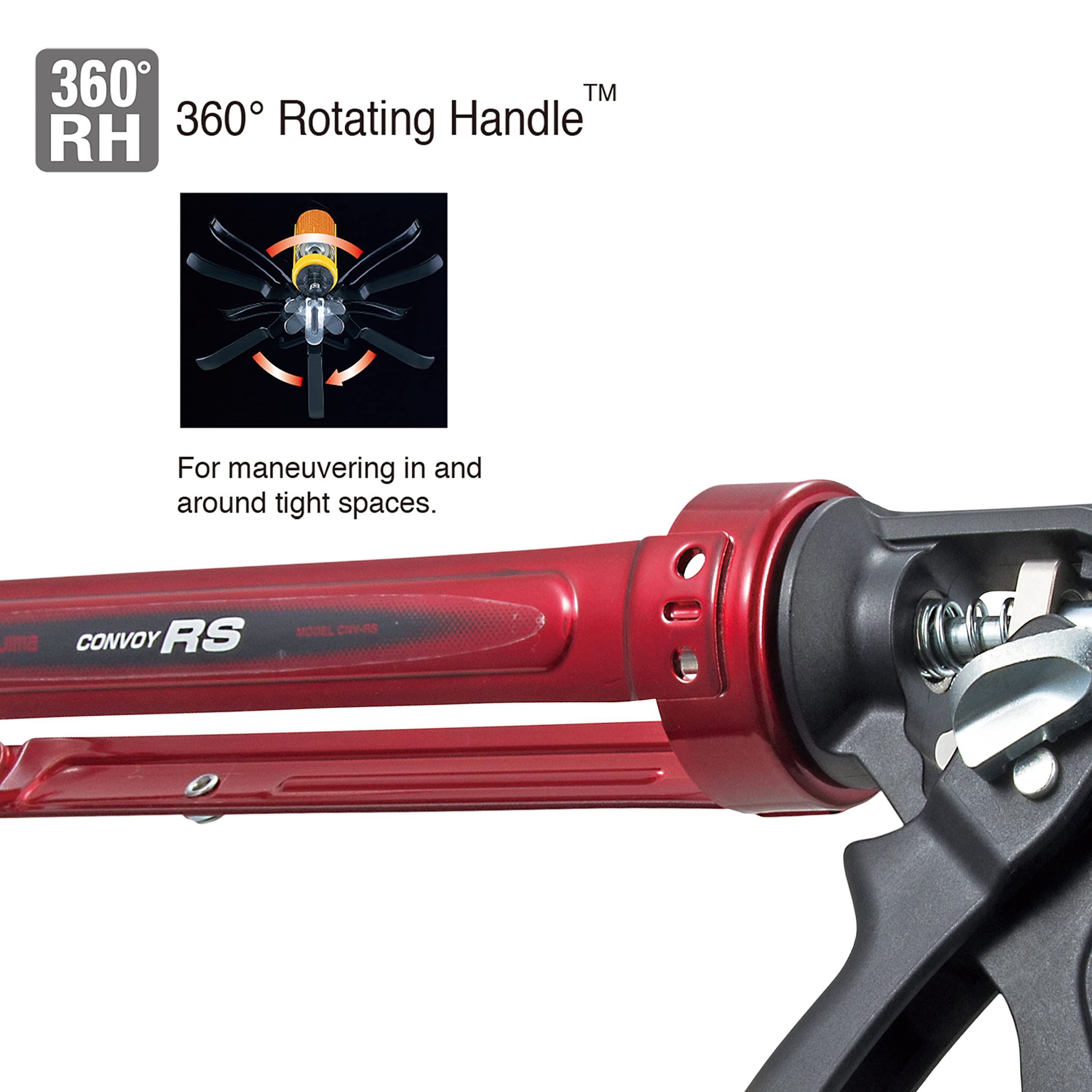 TAJIMA Caulk Gun - 1/10 Gallon (10 oz) Convoy RS Caulking Tool with Dual-Thrust Ratio & Auto Flow Stop - CNV-100RS