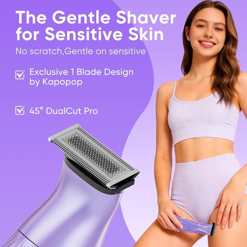 Skiennix 2-in-1 Bikini Trimmer for Women - Painless Electric Shaver & Razor, IPX7 Waterproof, Rechargeable