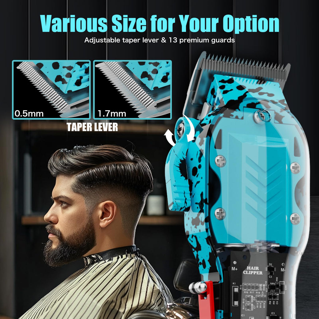 Tuanchuanrp Professional Hair Clippers for Men, Cordless Barber kit for Hair Cutting & Grooming, Hair Clippers and Trimmer Set for Barber Haircut with LED Display, 8 Fade Taper Combs(Blue Set)