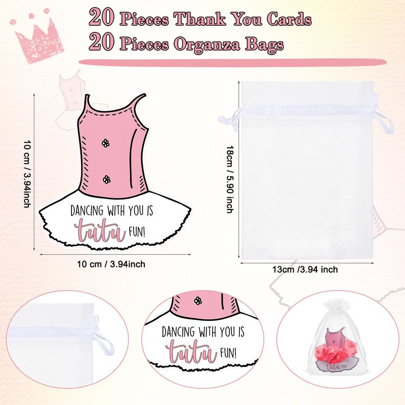 Yinkin 20 Set Ballerina Party Favor for Guest Soft Elastic Hair Tie Hair Scrunchies Ballet Tutu Funny Card Organza Bag Dance Recital Gift for Girls Graduation Birthday Party Decoration